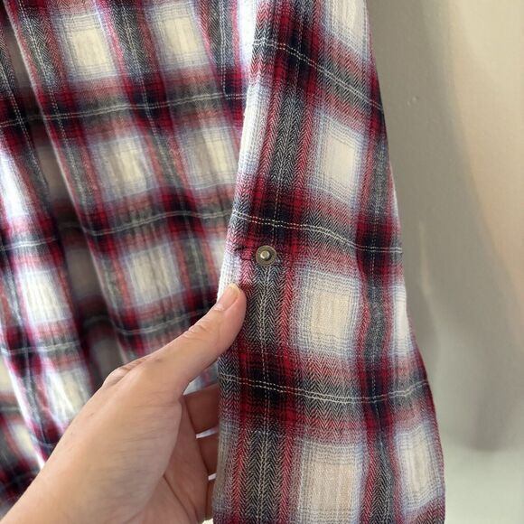 Kut From The Cloth Womens Plaid Button Up Top Maroon Long Sleeve Snaps S… - Picture 6 of 7